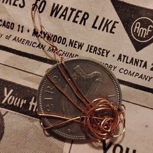 Minimalist Irish Harp Upcycled Wire Wrapped Pendant